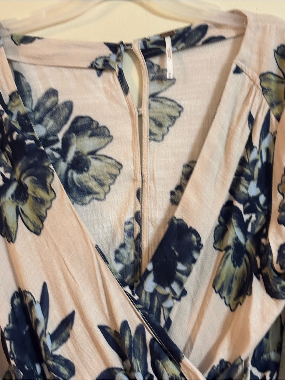 Free People Blush Floral Wrap Romper with Navy & Olive Accents - Picture 9 of 16
